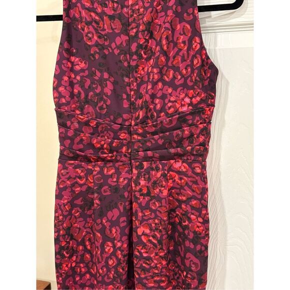 Badgley Mischka Womens Abstract Gathered Sleeveless Sheath Dress Red Purple Sz 2 - Picture 4 of 4